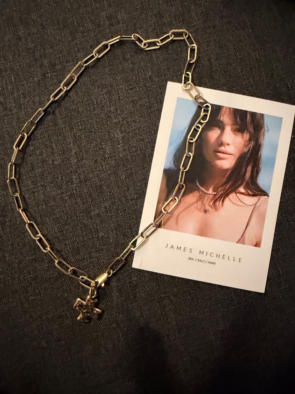 NWT James Michelle Chunky Cross Chain Necklace  - waterproof Gold